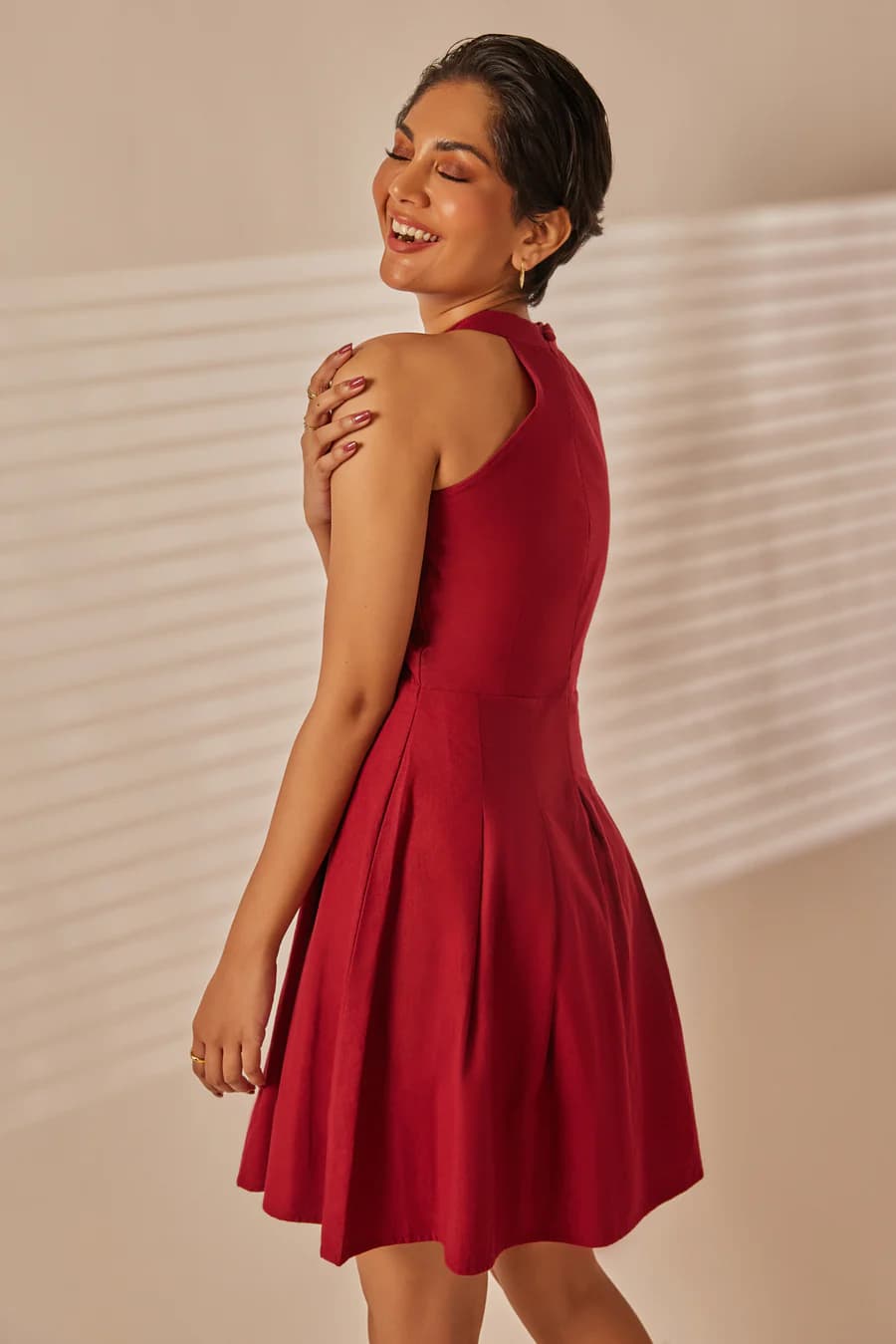 Pri Ruby Red Pleated Mini Dress 